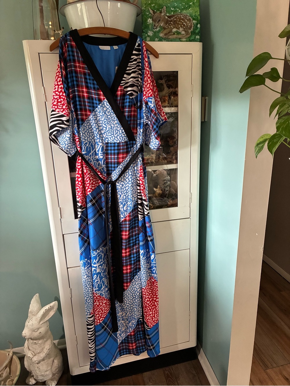 New York & Company sz M Mixed-Print Wrap Maxi Dress Dragonfly nwt cold shoulder